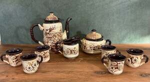 Zeller Keramik Georg Schmider Vintage Pottery Tea Set 9-Piece Brown Cream